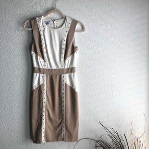 Tan and white Bebe sheath dress xs